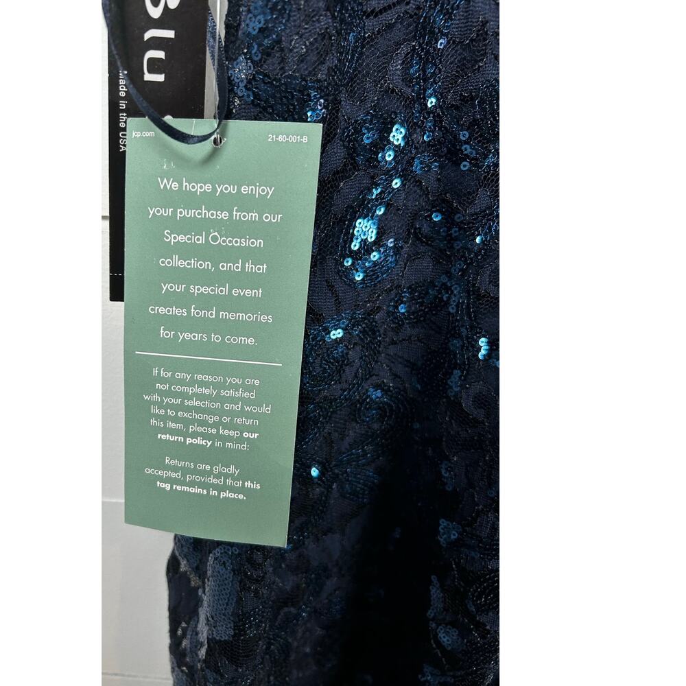 Marina Cocktail Dress Navy Blue Lace Sequin Embellishments V-Neck Size 10 - Picture 5 of 10